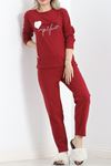 Nakışlı Fitilli Pijama Takımı Bordo - 19219.1048.ERC3025