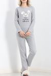 Nakışlı Fitilli Pijama Takımı Gri - 19219.1048.ERC3025