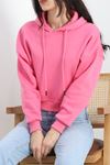 3 İplik Kapşonlu Crop Sweat Pembe - 20959.1878.ERC3025