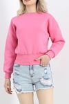 Bisiklet Yaka 3 İplik Crop Sweat Pembe - 20968.1878.ERC3025