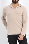 Polo Yaka Uzun Kol Erkek Sweatshirt Taş - 20127.1874.ERC3025