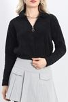 Fermuarlı Crop Peluş Sweat Siyah - 9060.1153.ERC3025